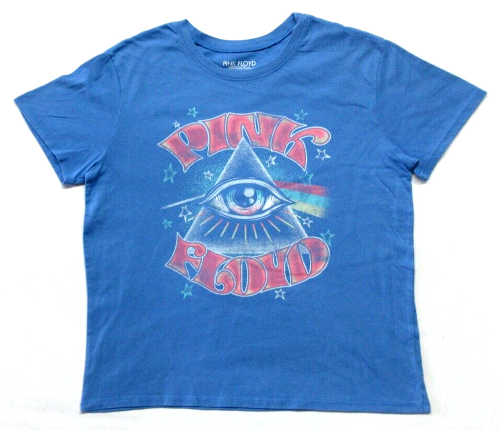 Official PINK FLOYD Womens Medium Dark Side of Moon Rainbow Pyramid Blue Shirt